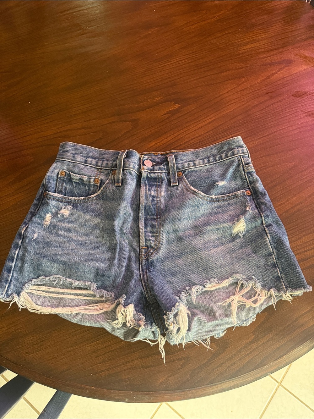 Levi's Distressed Ripped Denim Shorts - Blue